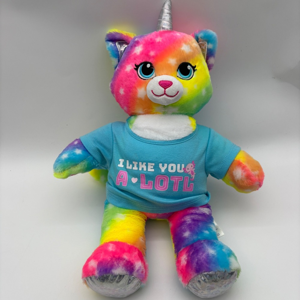 Build-A-Bear Rainbow Kittycorn Plush Blue Axolotl Shirt